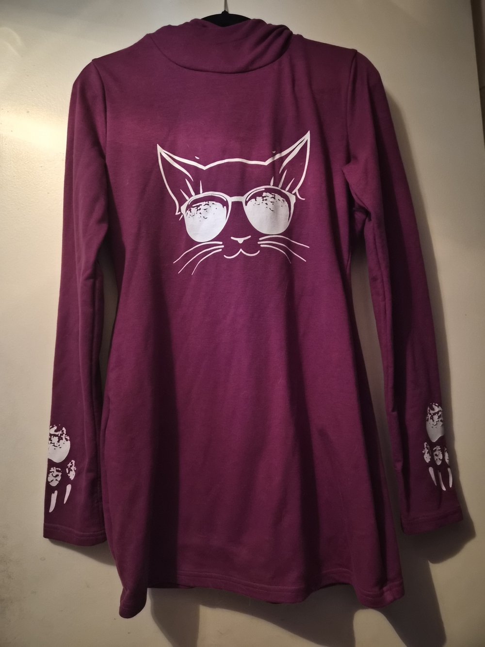 Purple Cat Graphic Long Sleeve Sweater Dress